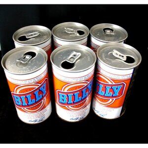 Vintage 1977 Billy Beer Six Pack EMPTY Cans Pull Tabs Intact Cold Spring Brewing